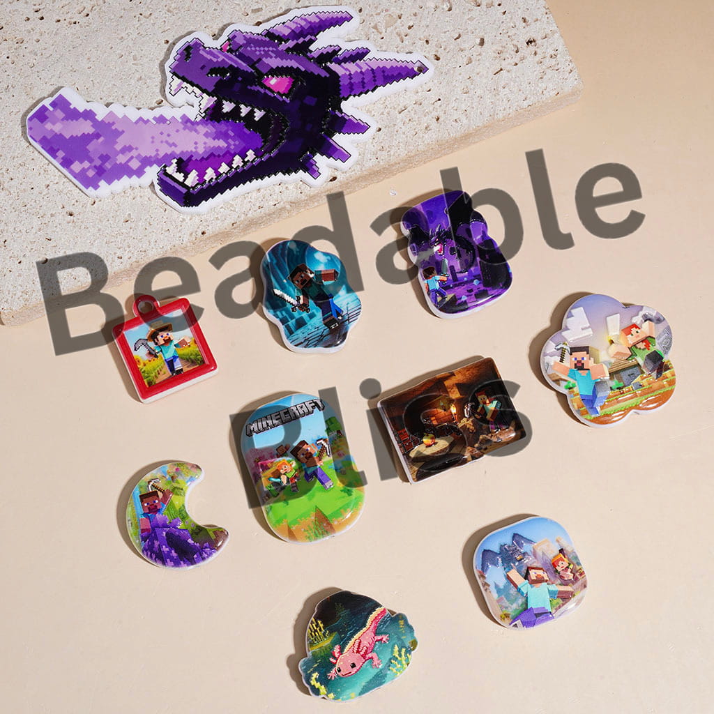 Acrylic Beads and Pendants Sandbox Game Purple Dragon Character Series, Random Mix