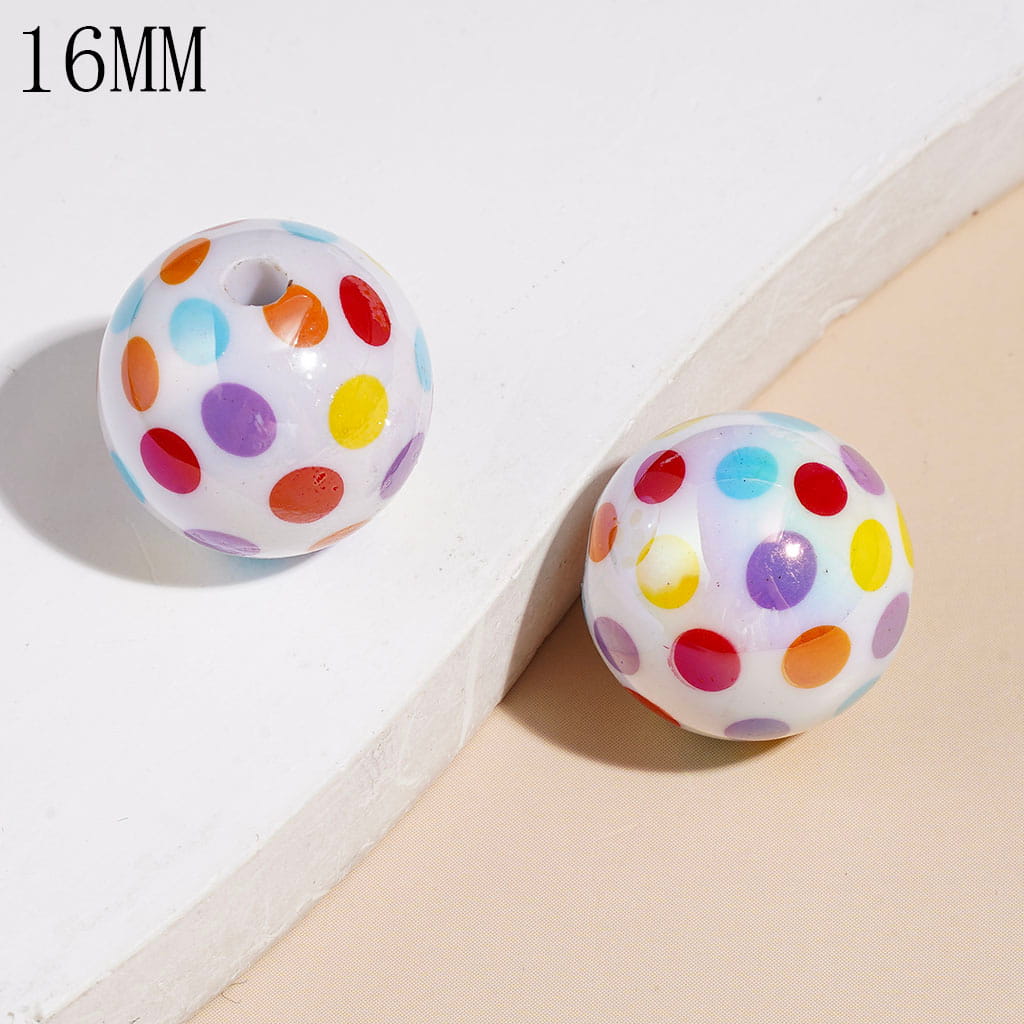 UV Coated Acrylic Beads for Bracelets with Polka Dots, 16MM Multi-Color