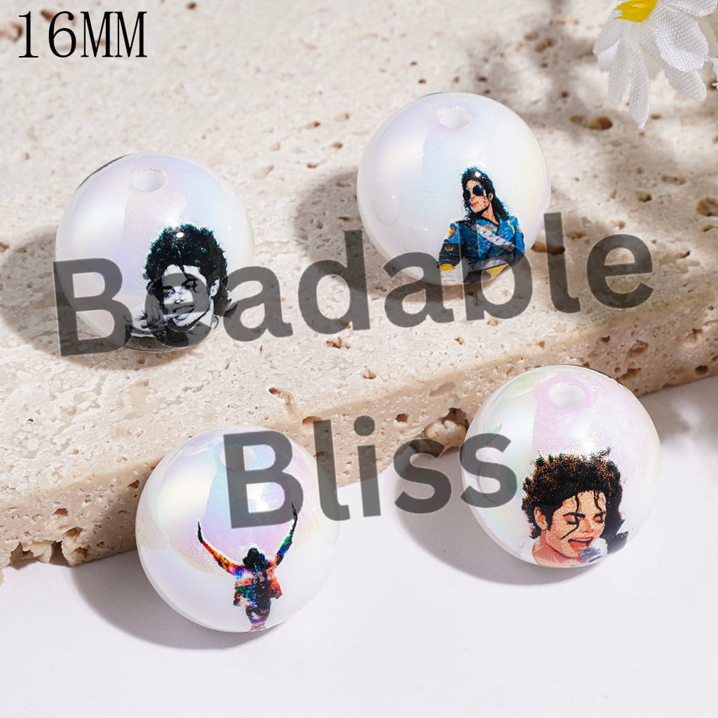 UV-Coated Acrylic Beads for Bracelets Attractive USA American Singer Series, 16MM, Random Mix