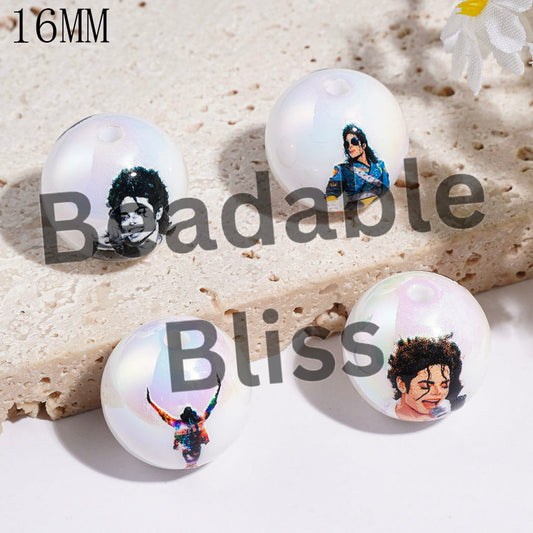 UV-Coated Acrylic Beads for Bracelets Attractive USA American Singer Series, 16MM, Random Mix