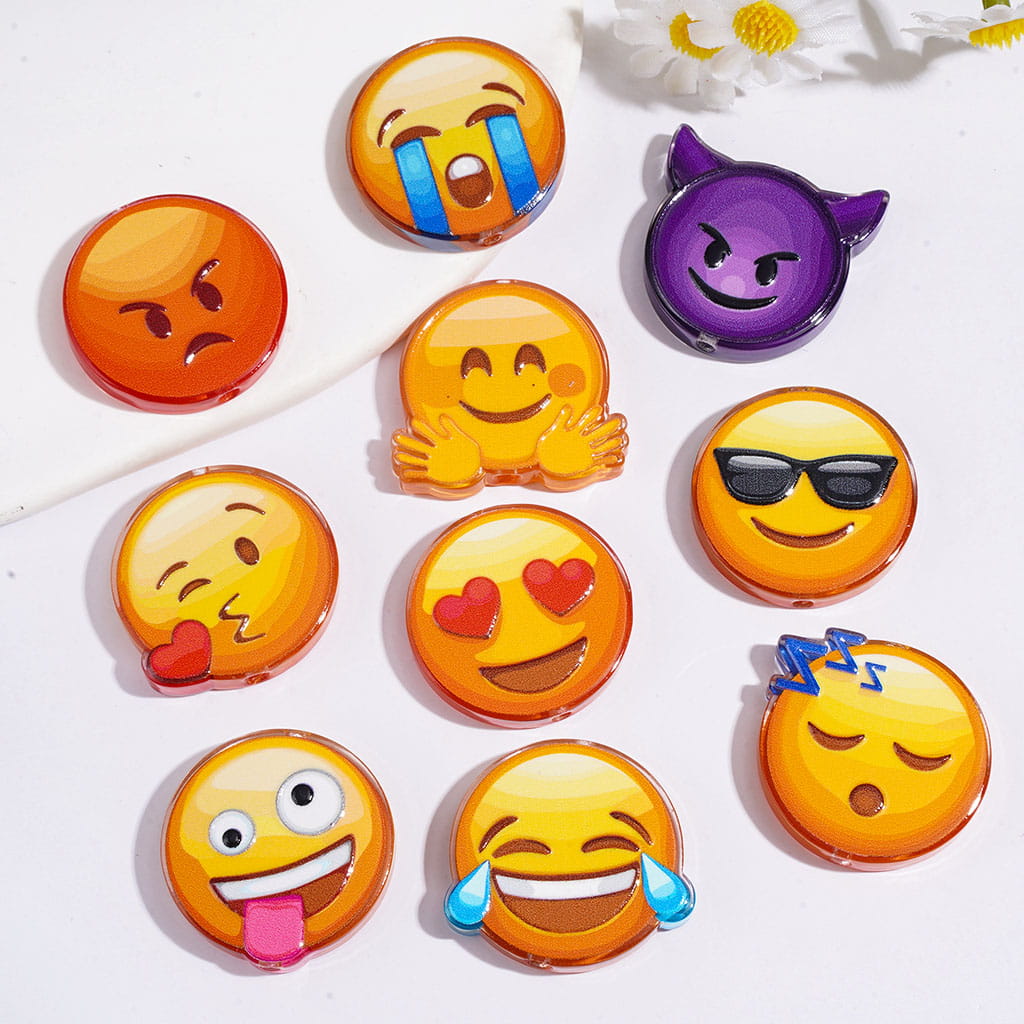 Acrylic Beads Social Communication Messenger Funny Emoticons Theme, Random Mix