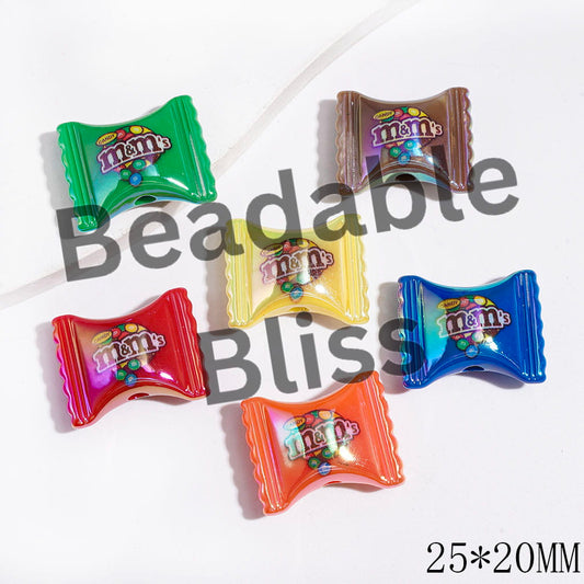 UV Finish Acrylic Beads with Candy Chip Patterns, 25*20MM, Candy Shape, Random Mix