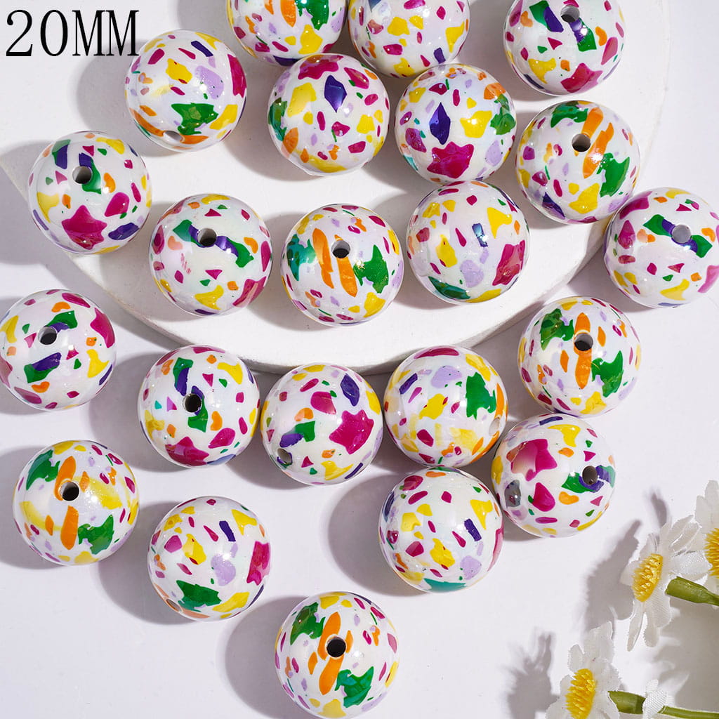 Multicolor Confetti Terrazzo Printed UV-Coated Acrylic Beads for Bracelets, 20MM