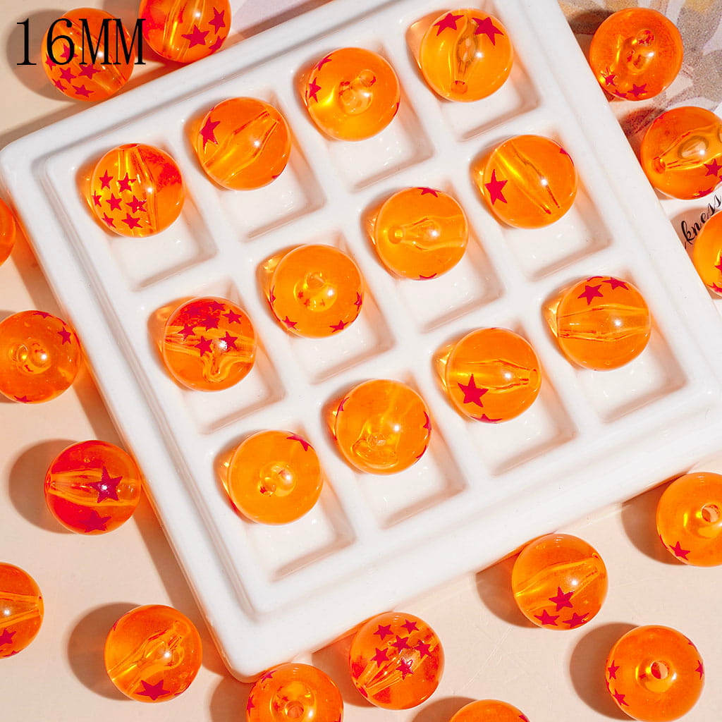 Acrylic Beads for Bracelets with Red Five-Pointed Star, Clear Orange, 16MM