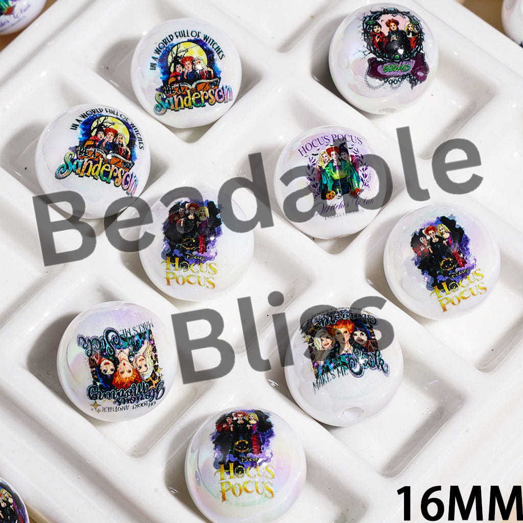 Spooky Sister Character UV Coating Acrylic Beads for Bracelets, 16MM, Random Mix
