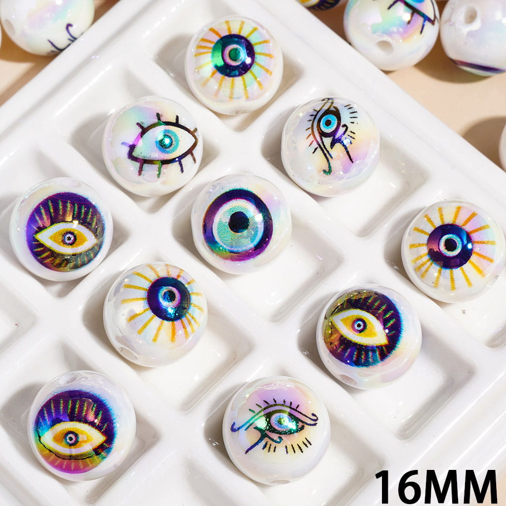 Terrifying and Evil Eye Series UV Coating Acrylic Beads for Bracelets, 16MM, Random Mix