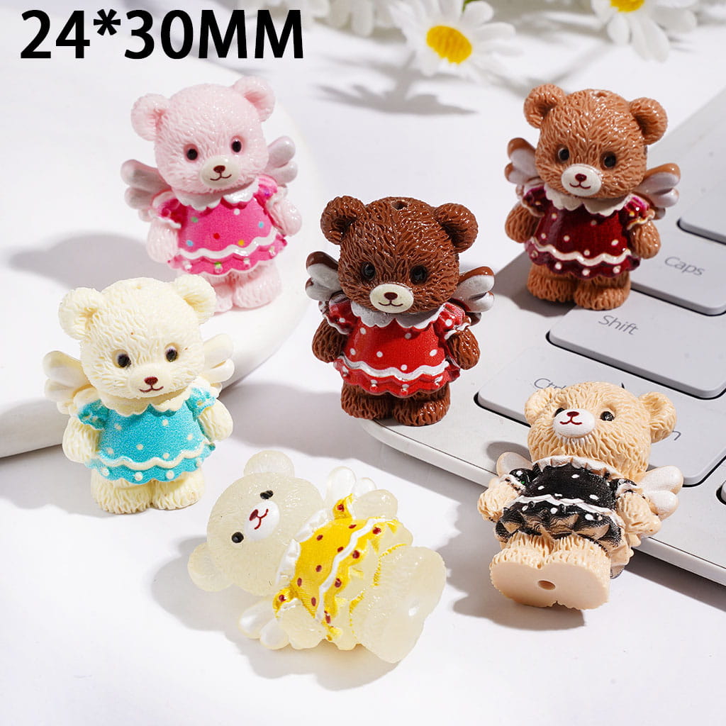 Mini Angel Bear with Various Colors Dress and White Wings, 24*30MM, Random Mix