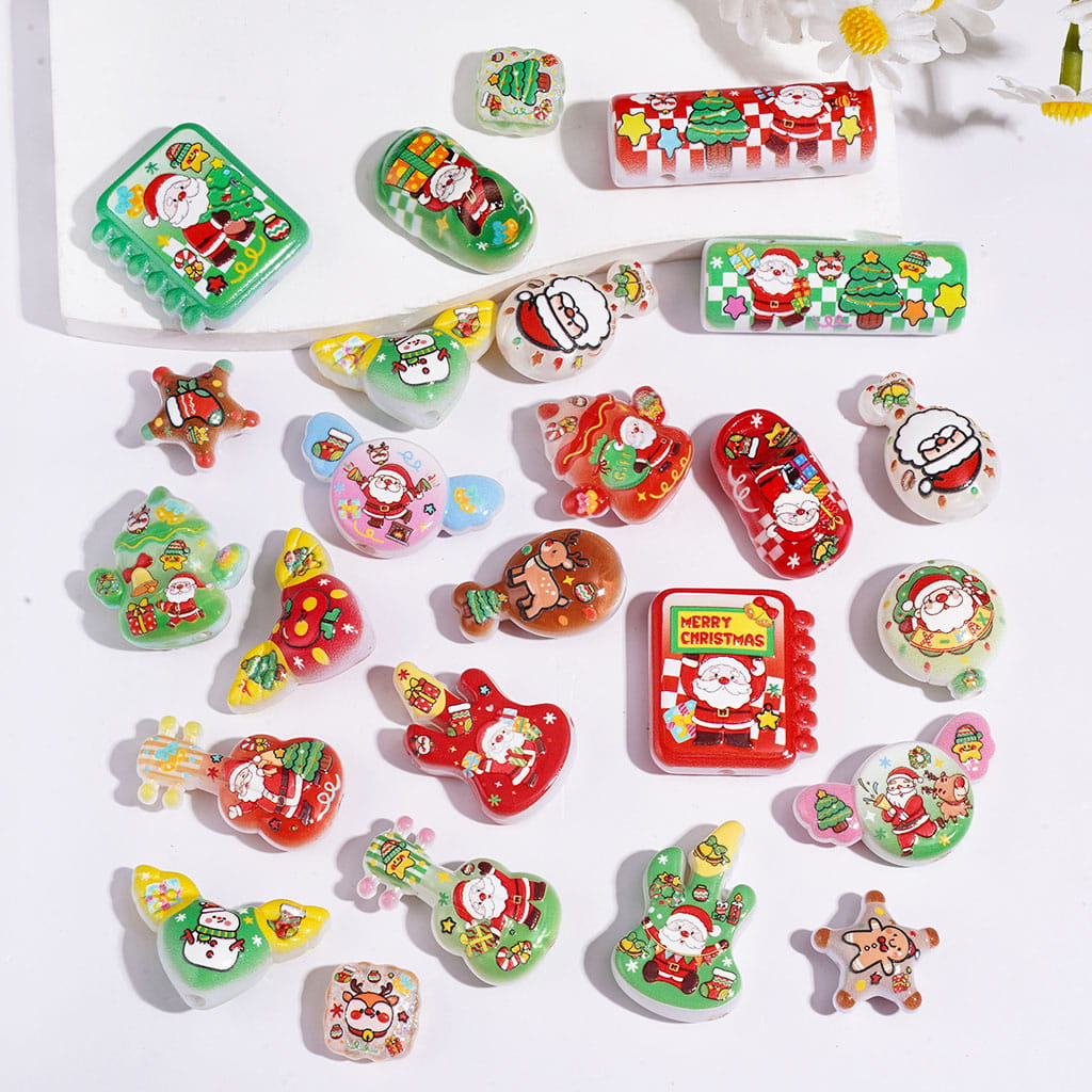 Acrylic Beads and Pendants Christmas Series, Various Style and Shapes, Random Mix