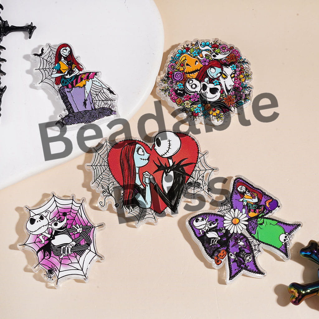 Skull Skeleton Couple Character Halloween Theme Acrylic Beads, Random Mix