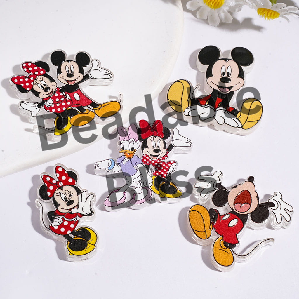 Acrylic Beads with Girl Boy Mouse and Duck Character Series, Random Mix