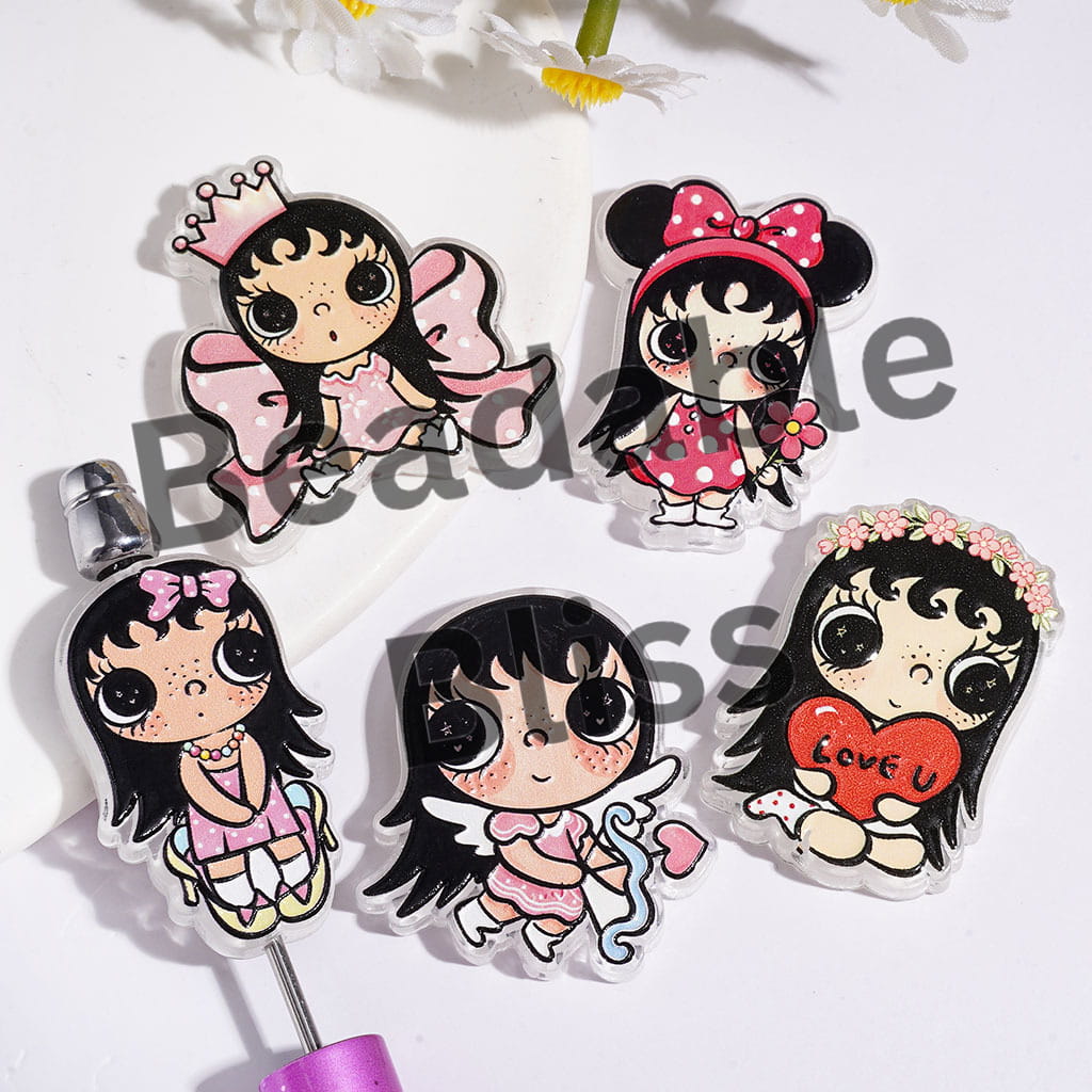 Acrylic Beads Big Eyes Girl Character Series, Random Mix