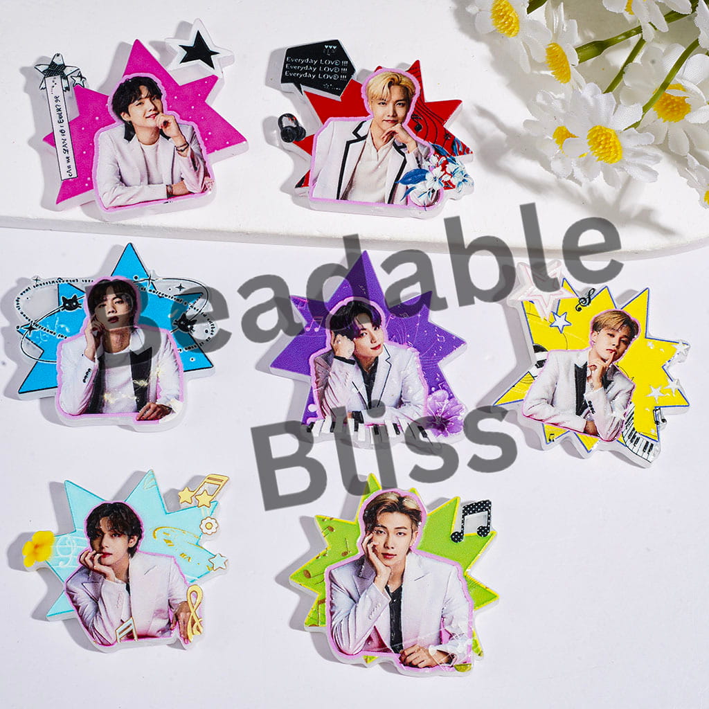 Korea Boy Group Image Series on Star Shaped Background Acrylic Beads, Random Mix Multi-Color