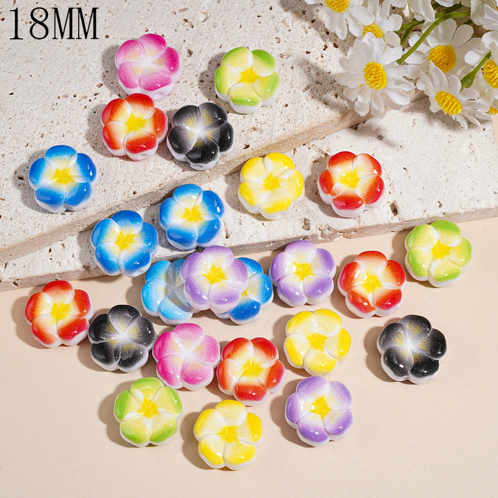 Acrylic Beads Gradient Colors Five-Petaled Flower in Painting Style, 18MM Random Mix Multi-Color