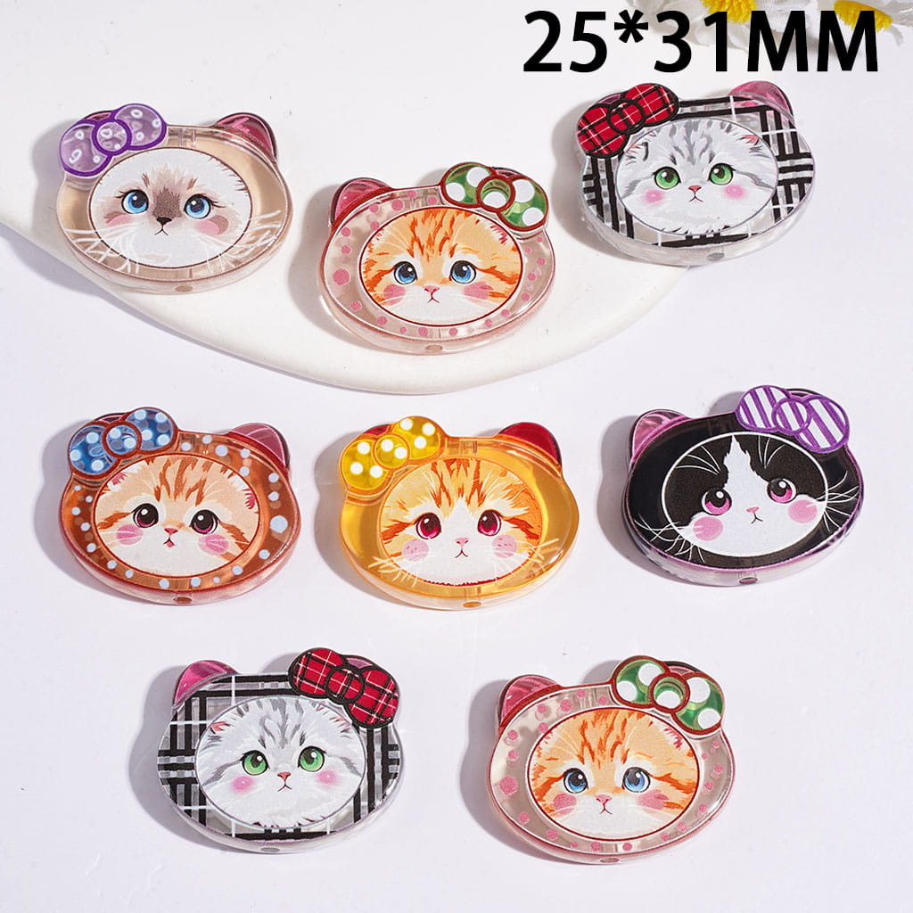 Semi-Clear Kitten Head with Various Style Bowtie Acrylic Beads, 25*31MM, Random Mix