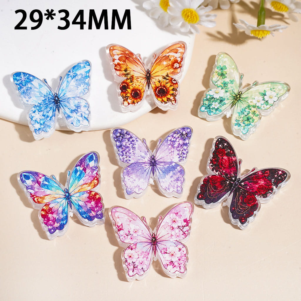 Dreamy Butterfly Acrylic Beads, Snowflake Crystal Flower Patterns, 29*34MM, Random Mix