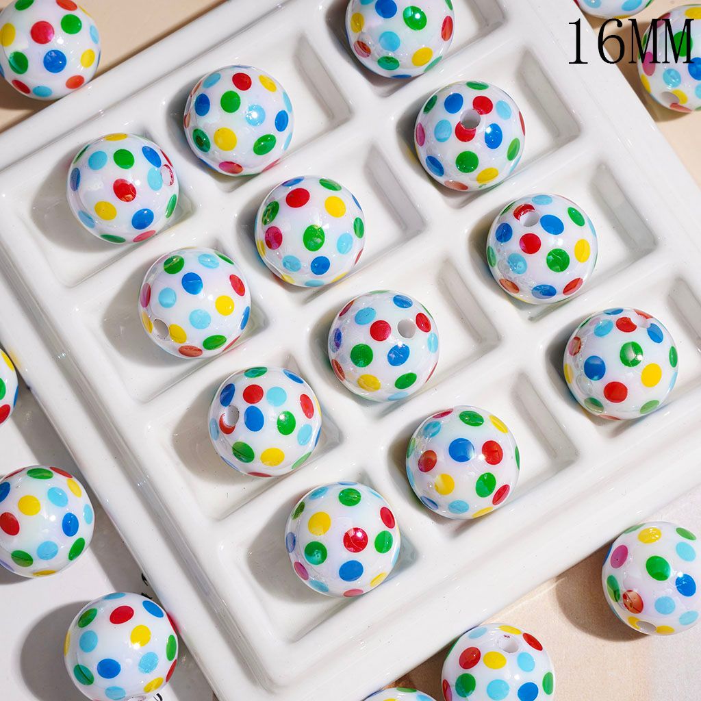 UV-Coated Acrylic Beads and Bracelets Colorful Polka Dots, 16MM