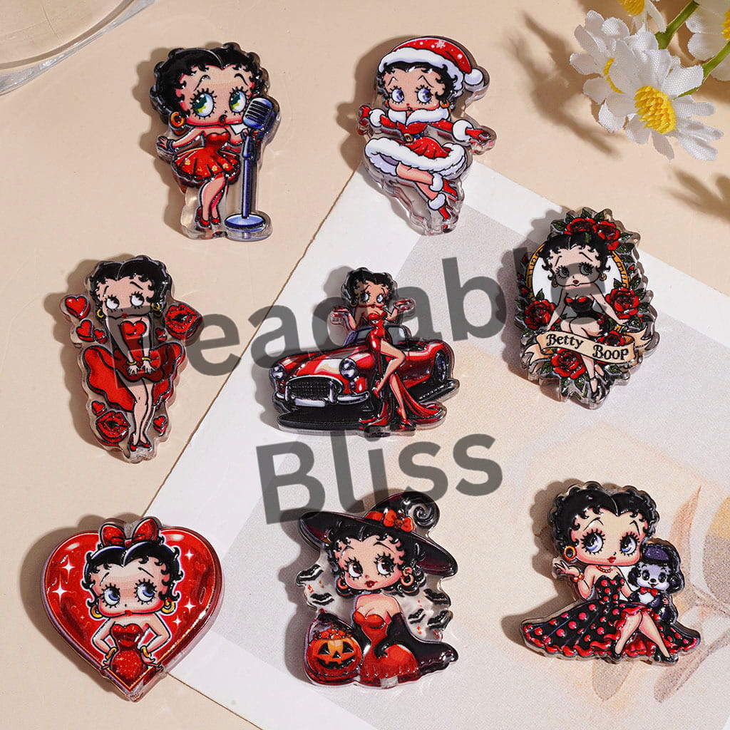 Old Girl Character in Halloween Christmas Acrylic Beads, Red Series, Semi-Clear, Random Mix