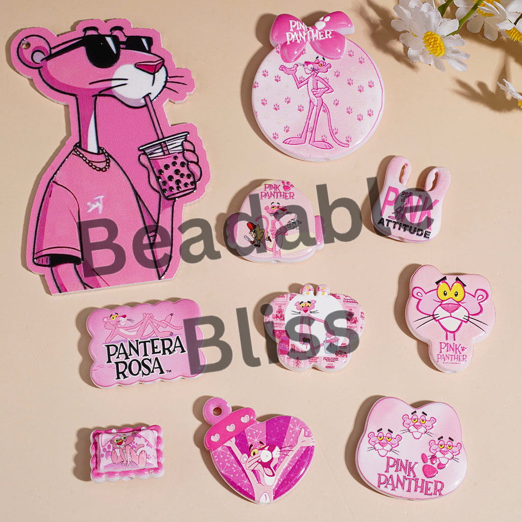 Pink Leopard Series Acrylic Beads and Pendants, Random Mix