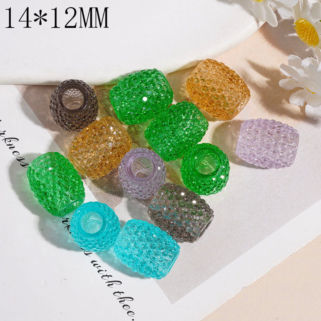Acrylic Barrel Beads with Rhinestones and Big Hole, 14*12MM Random Mix Multi-Color (The Hole Diameter is Around 5MM)