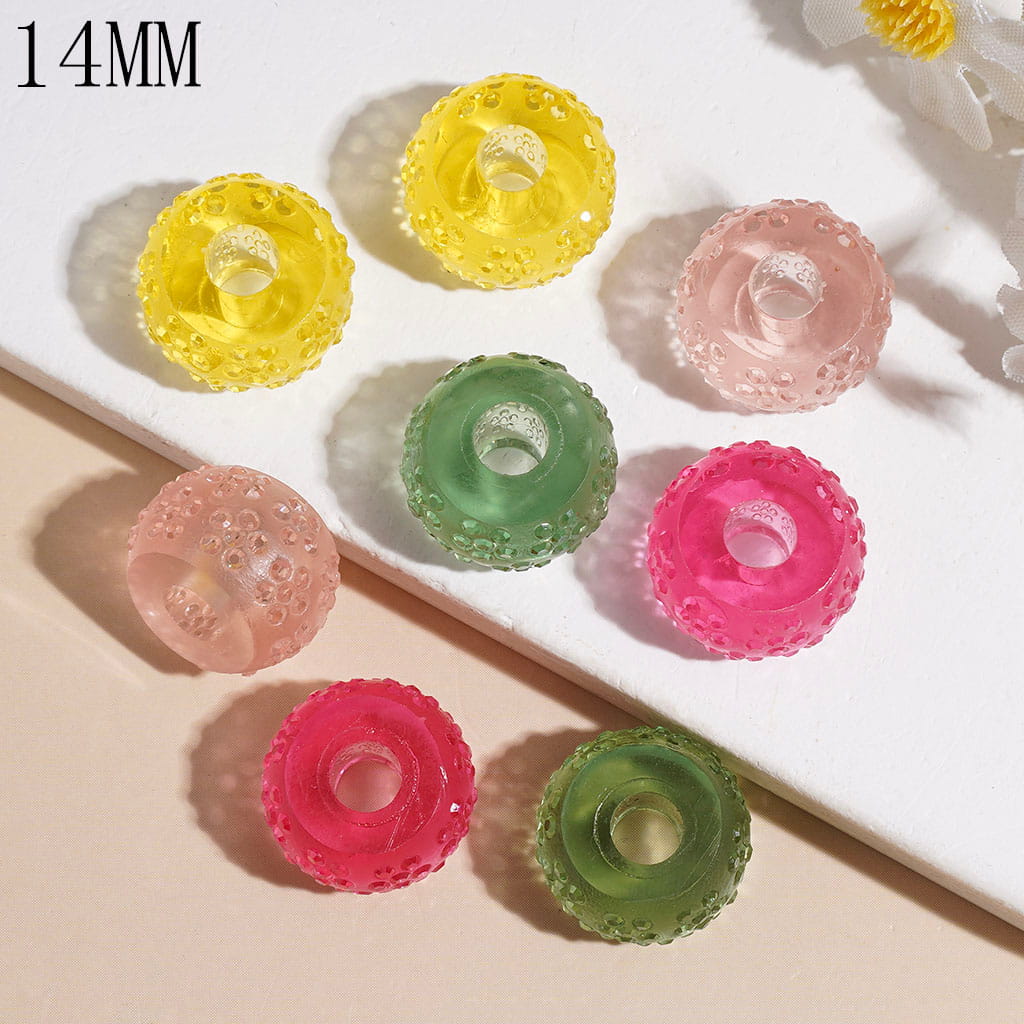 Acrylic Wheel Beads with Flower Shape Rhinestones, 14MM Multi-Color Random Mix (The Hole Diameter is Around 5MM)