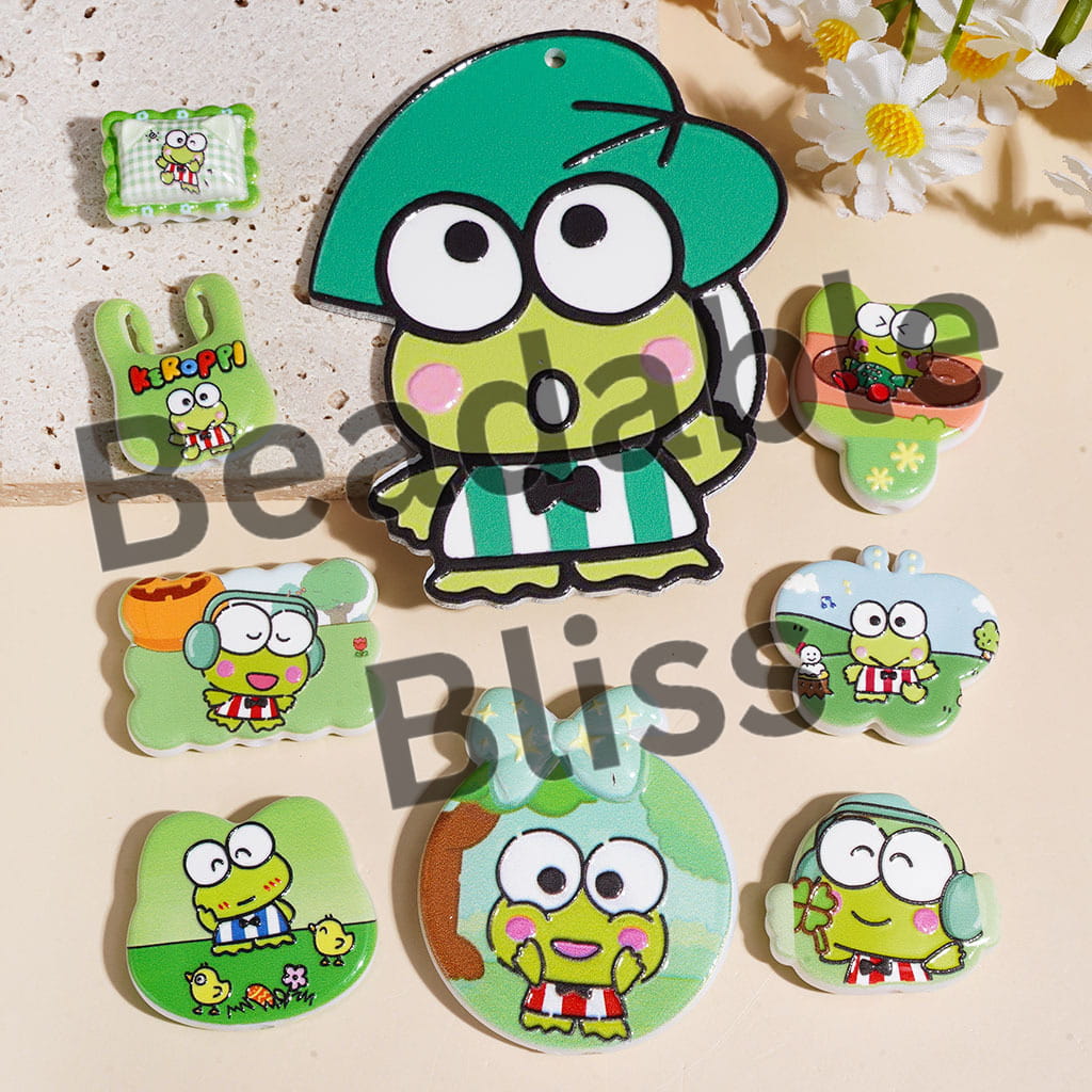 Big-Eyed Frog Acrylic Beads and Pendants, Green Series, Random Mix