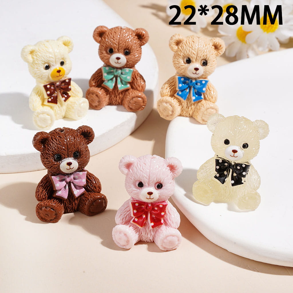 Acrylic Beads Mini Bear Wearing Bowtie on Neck, 22*28MM, Random Mix, Multi-Color