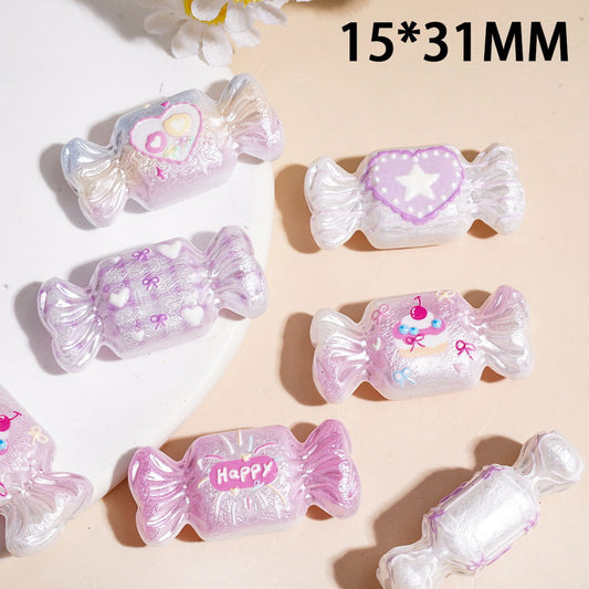 Pearlized Finish Candy Sweets Acrylic Beads, 15*31MM, Horizontal Hole, Random Mix