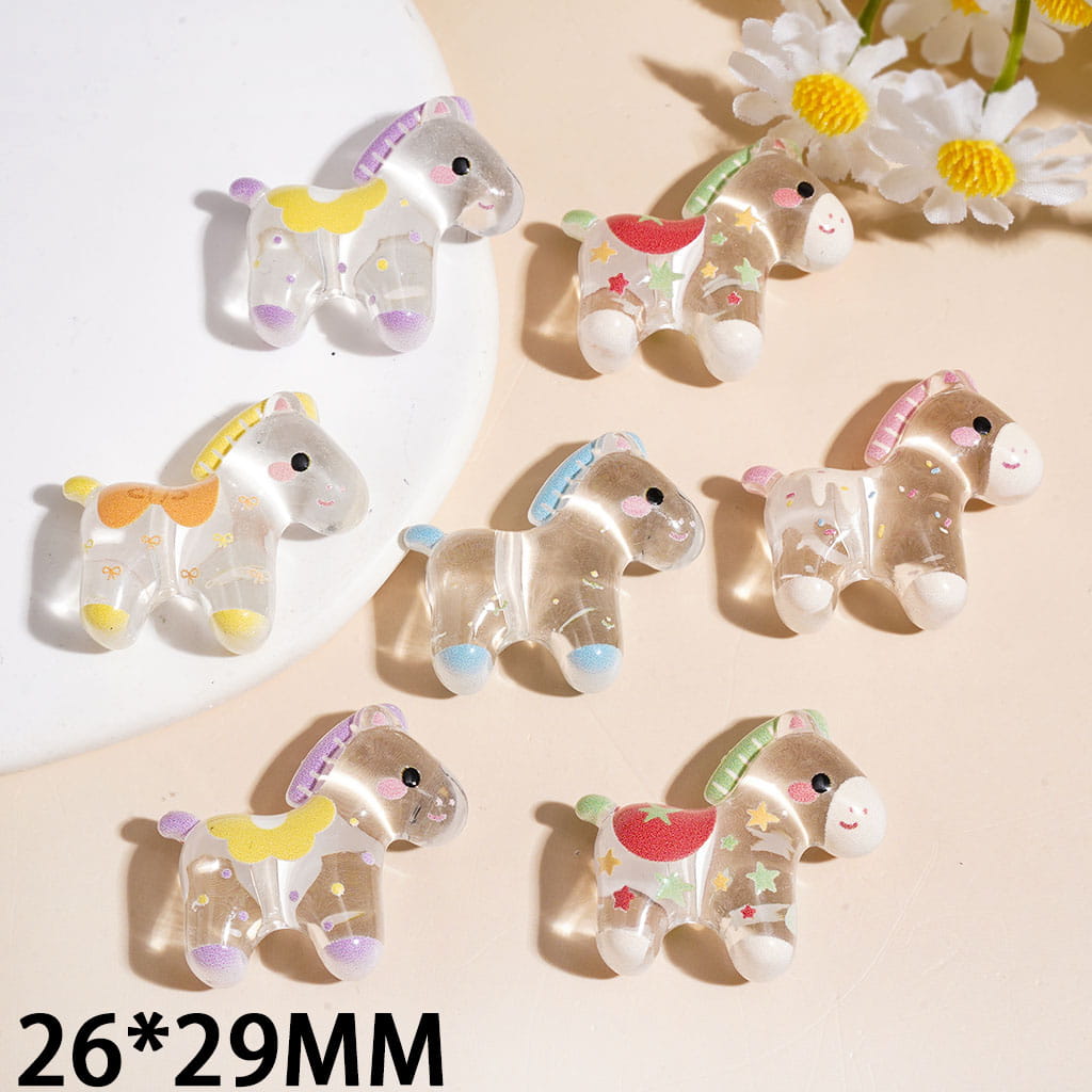 Cute Pony Horse Acrylic Beads, Clear, 26*29MM, Various Colors, Random Mix