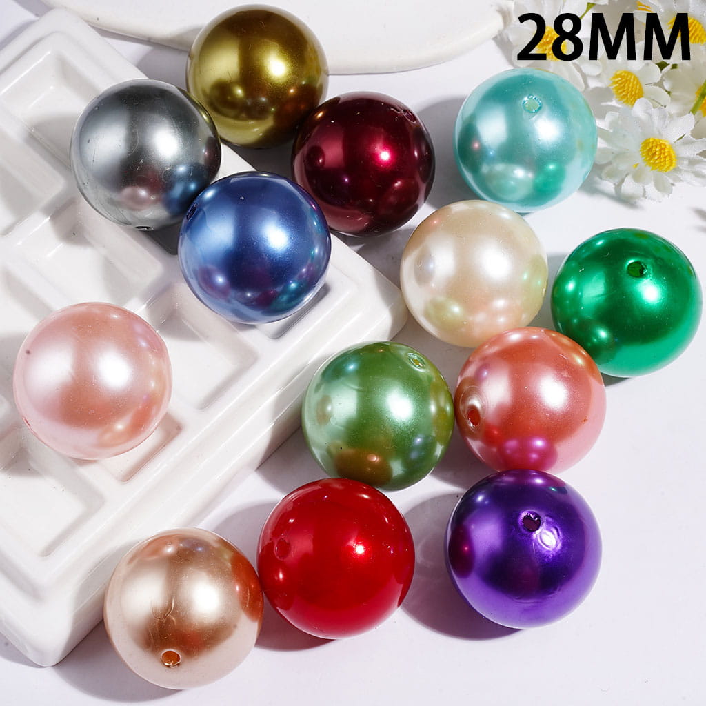 Acrylic Beads for Bracelets Big Round, Pearlized Finish, 28MM Random Mix Multi-Color