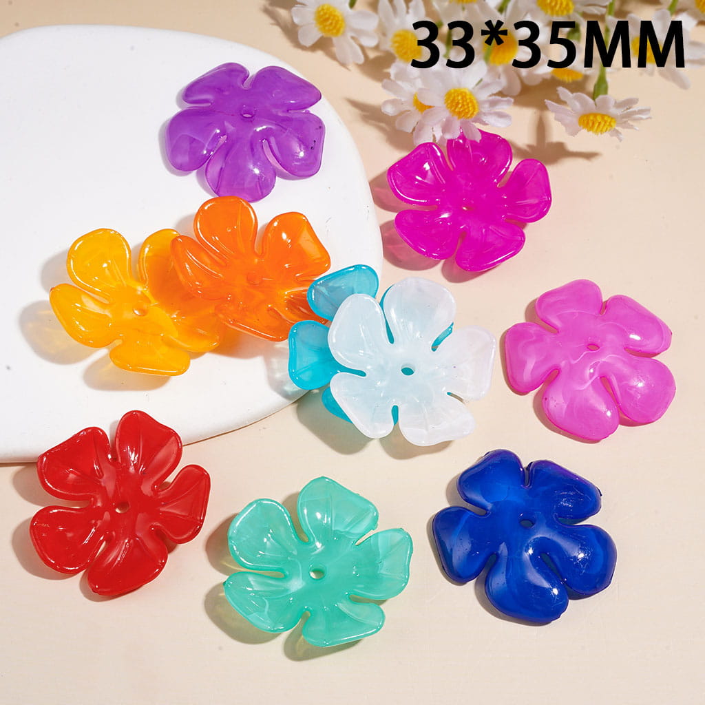 Acrylic Spacer Beads Five-Petaled Flower in Various Colors, 33*35MM, Random Mix