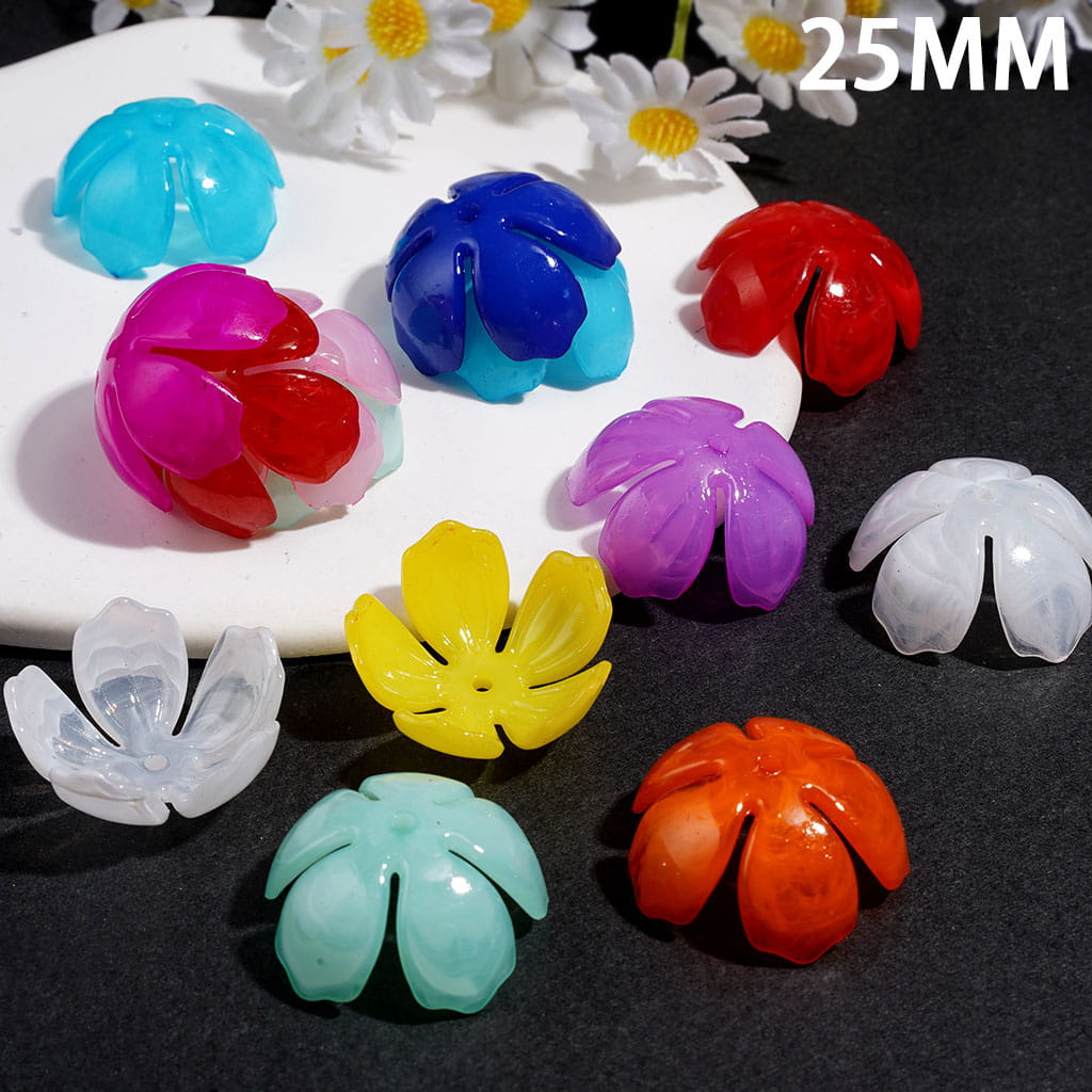 Acrylic Bead Cages, Bead Cap with Five-Petaled Flower 25MM Multi-Color Random Mix (They Fit 24MM Beads)