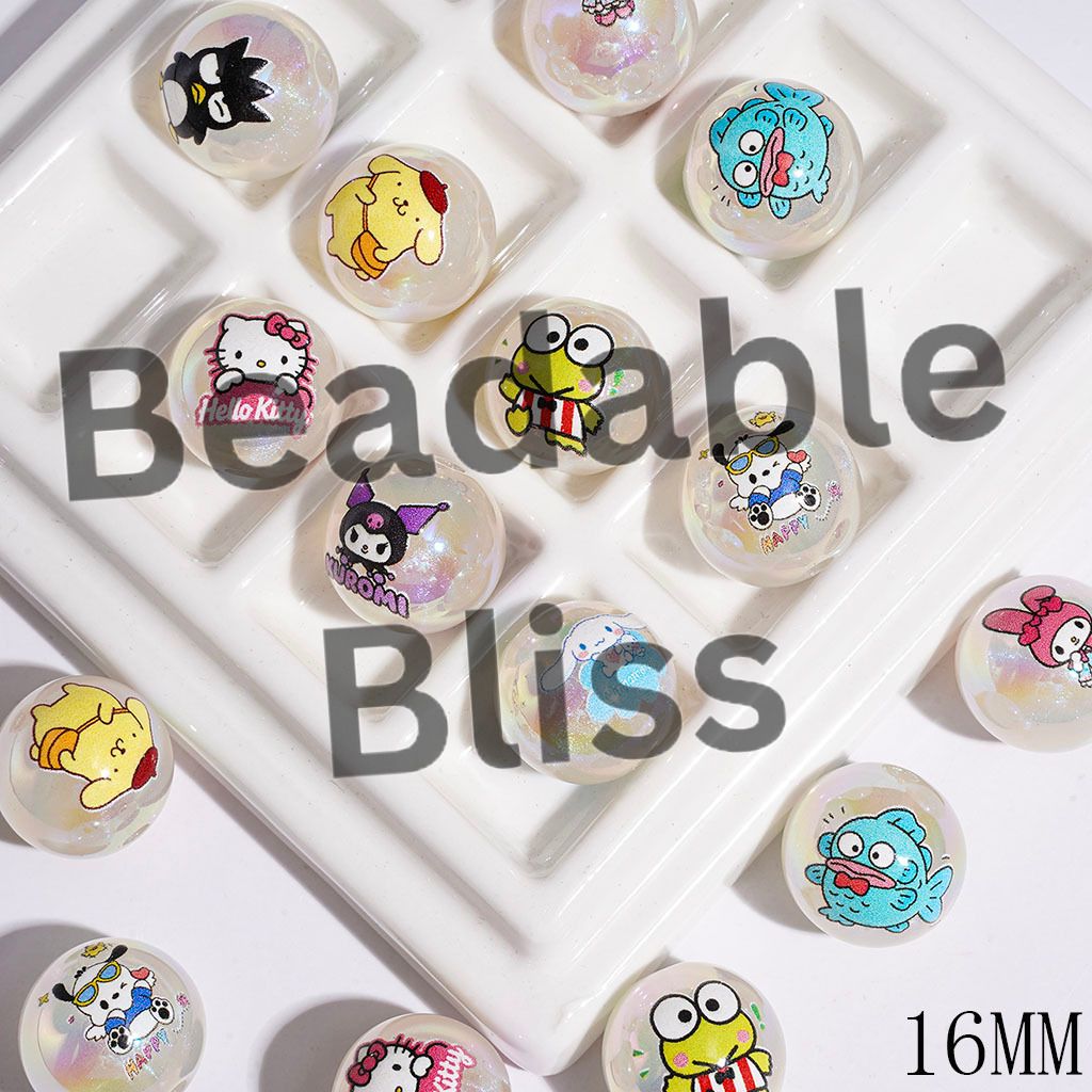 Adorable Animal Character and Glitter UV-Coated Acrylic Beads for Bracelets, 16MM Random Mix