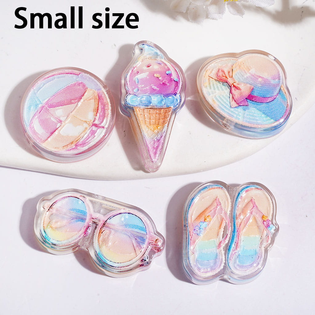 Acrylic Beads Summer Holiday with Beach Volleyball Ice Cream Sun Hat Sunglasses Flip-Flops, Small Size Random Mix