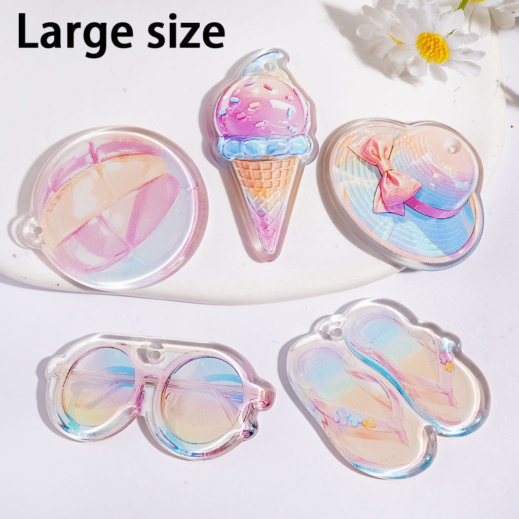 Acrylic Pendants Summer Holiday with Beach Volleyball Ice Cream Sun Hat Sunglasses Flip-Flops, Large Size Random Mix