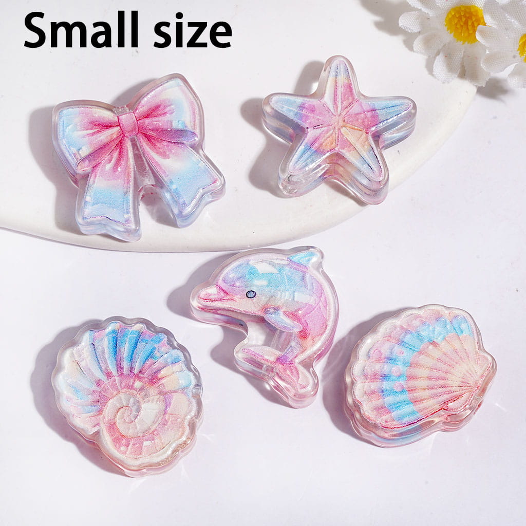 Acrylic Beads Ocean Series with Bows Starfish Dolphins Conch Shells Scallops, Small Size Random Mix