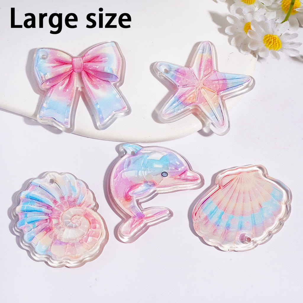 Acrylic Pendants Ocean Series with Bows Starfish Dolphins Conch Shells Scallops, Large Size Random Mix