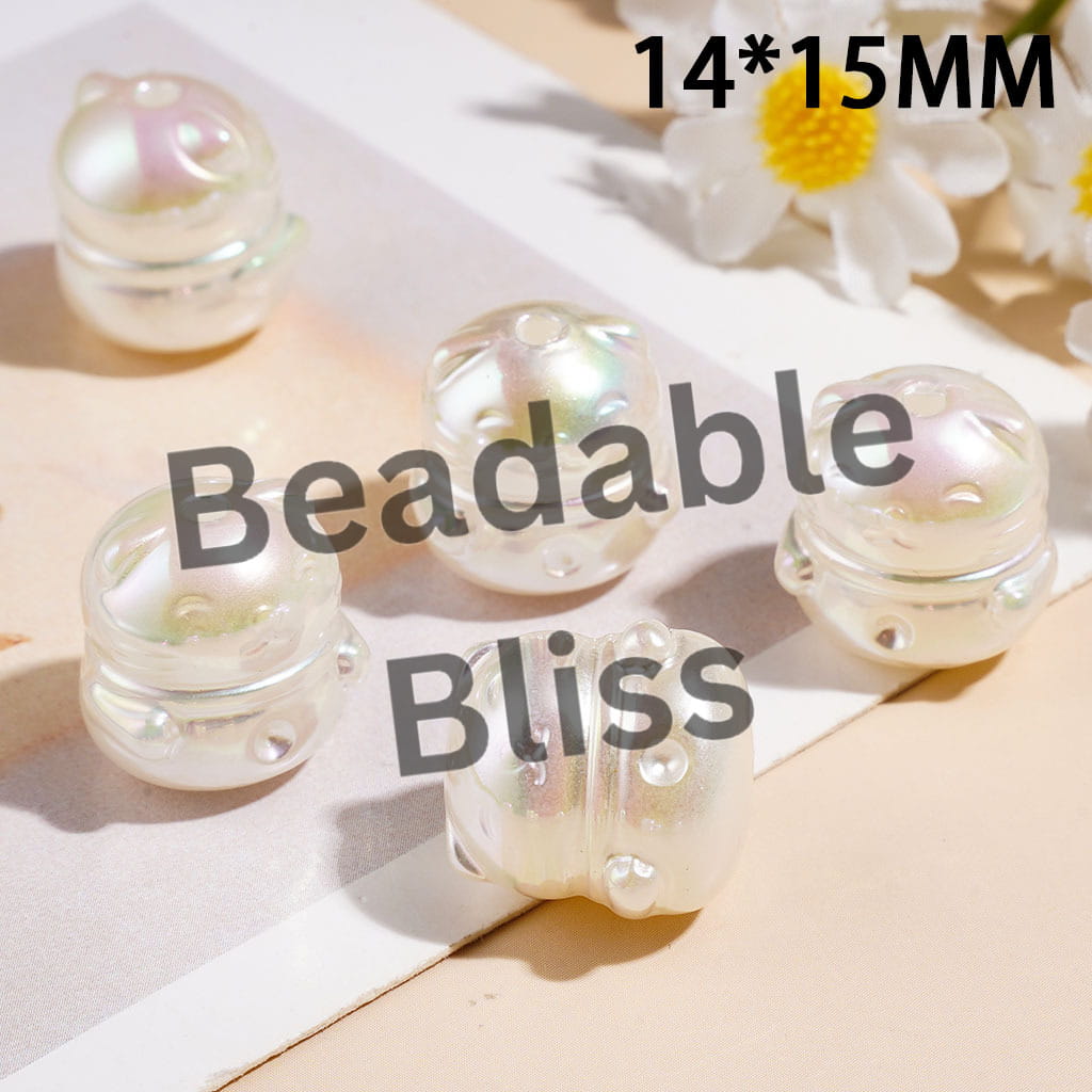 UV-Coated Acrylic Beads Cute Cat in Pearl White, 14*15MM