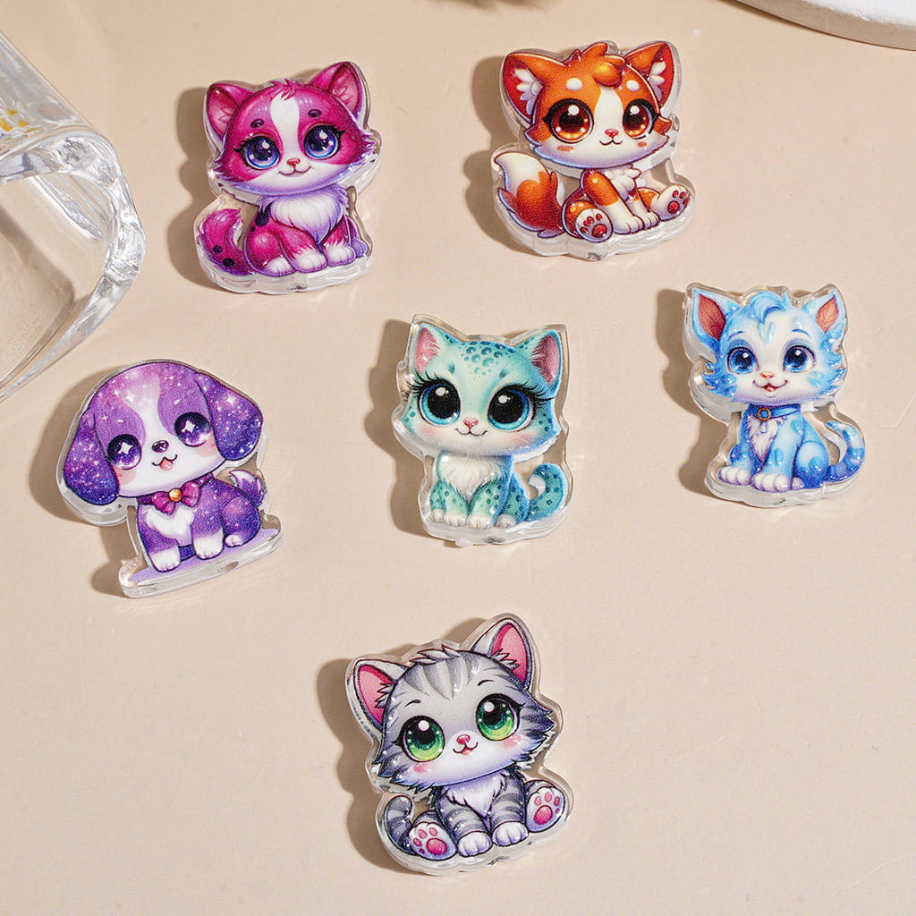 Acrylic Beads Dog and Cat in Sitting Position, Random Mix