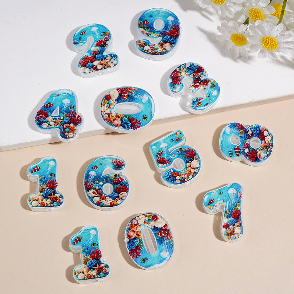 Acrylic Beads Number, Ocean Background, Random Mix