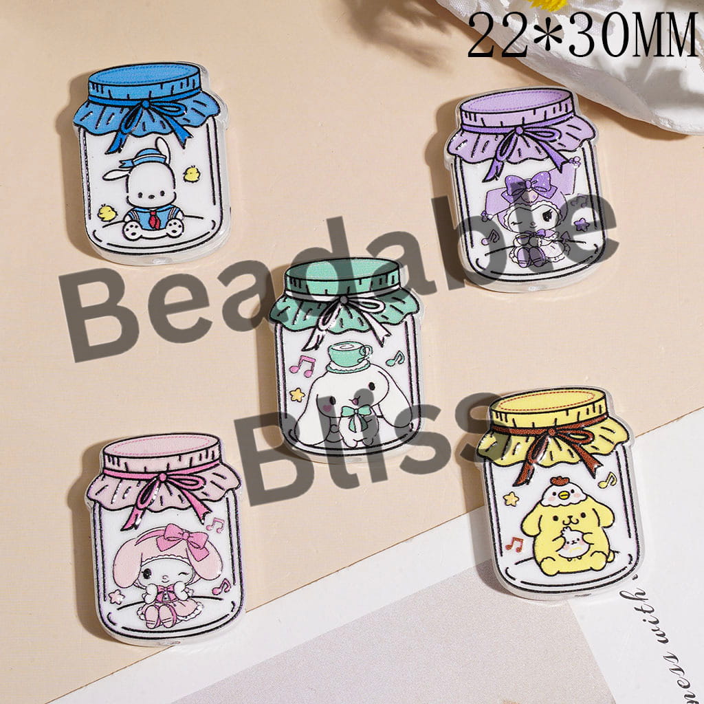 Acrylic Beads Wishing Bottle with Adorable Character and Dog Series, 22*30MM Random Mix Multi-Color