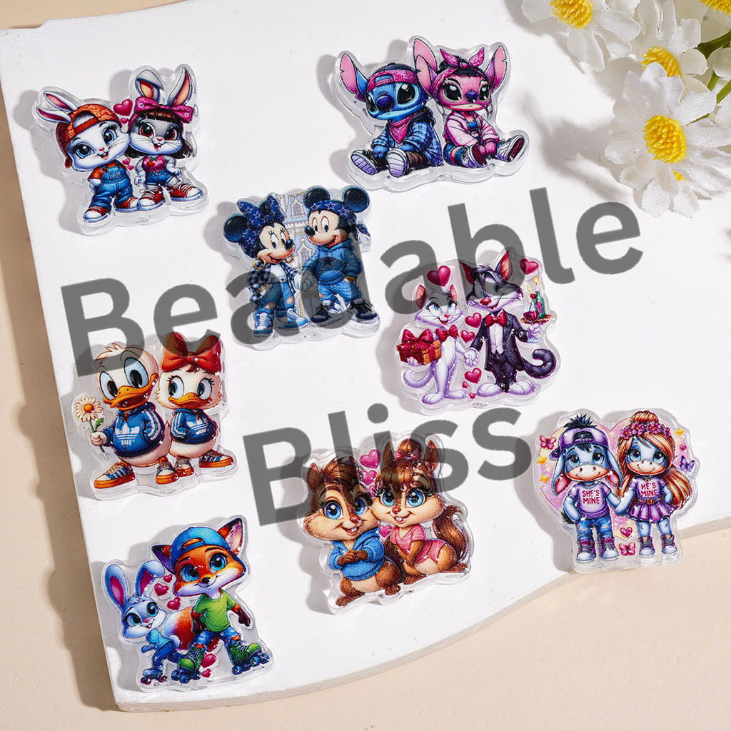 Cartoon Couple Characters Acrylic Beads, Random Mix