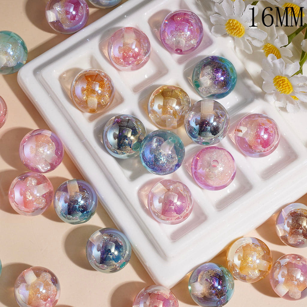 UV-Coated Acrylic Beads for Bracelets with Pig and Glitter Embedded Inside, Dreamy Style, 16MM Multi-Color Random Mix