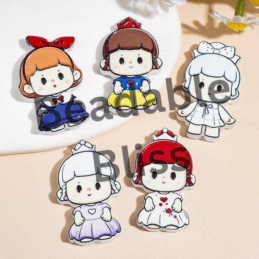 Acrylic Beads with Mini Princess Character Series, Random Mix
