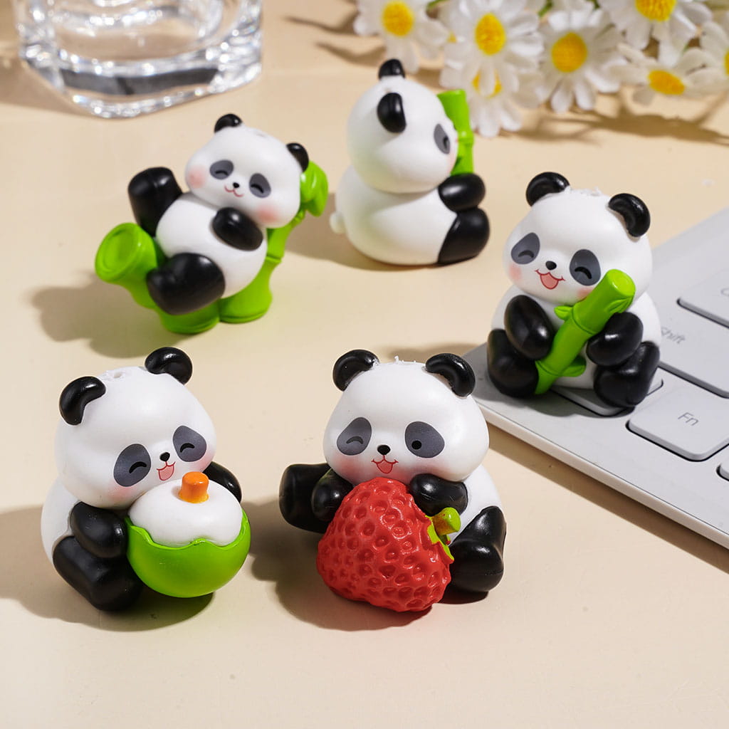 Acrylic Beads Cute Panda Holding Bamboo Strawberry Apple Series, Random Mix