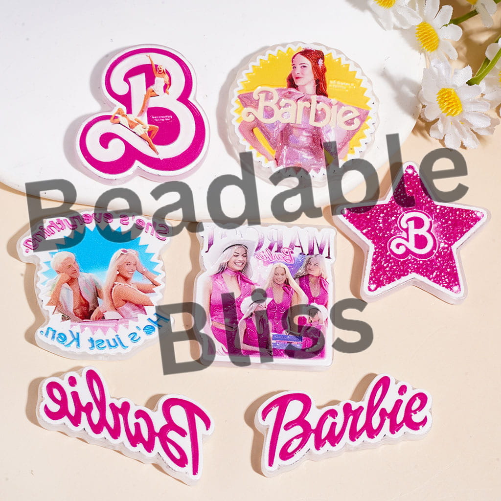 Acrylic Beads Fashion Doll Character in Pink Series, Random Mix