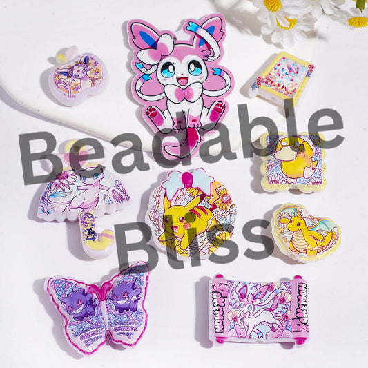 Small Monster Character in Pink Yellow Series Acrylic Beads and Pendants, Random Mix