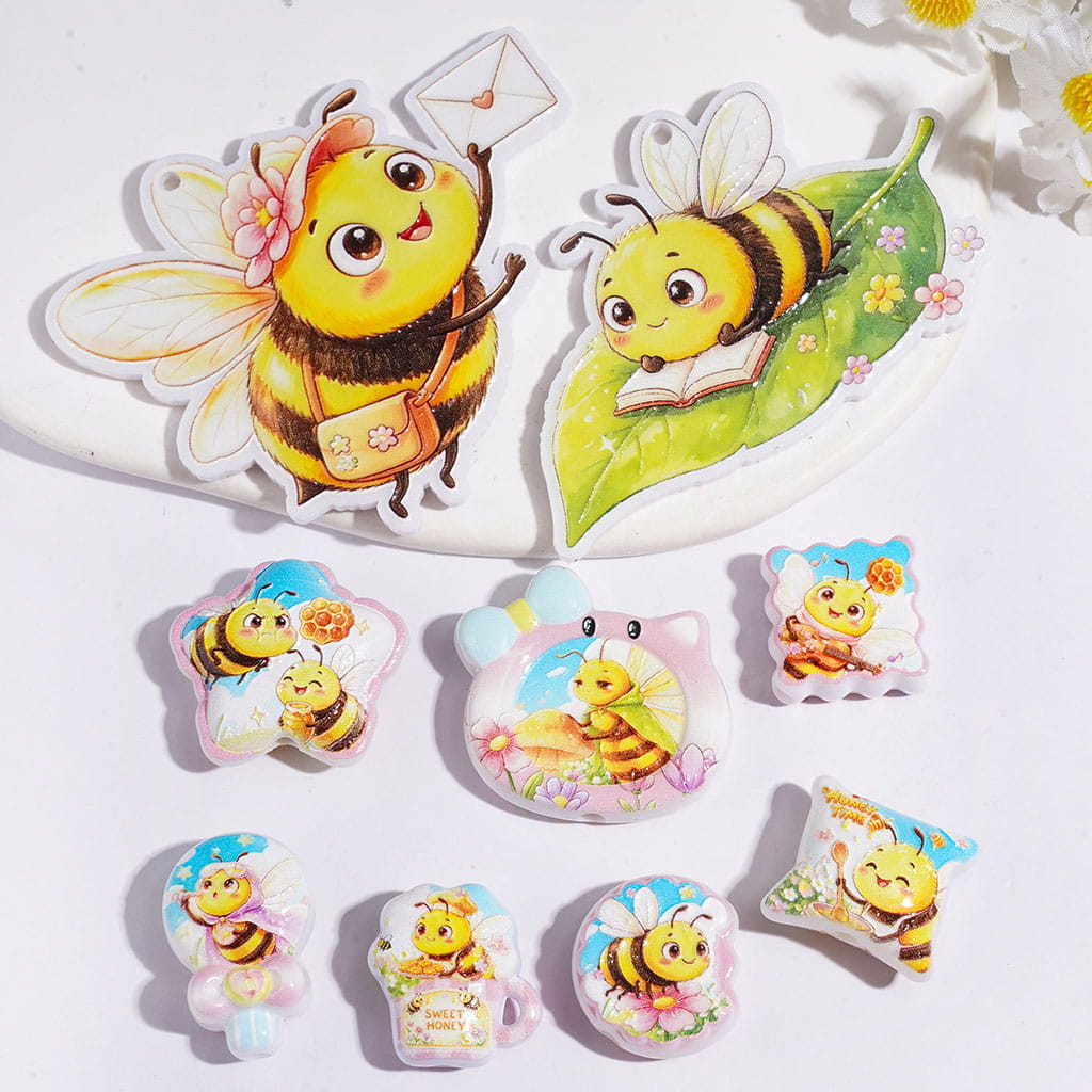 Acrylic Beads and Pendants Industrious Bee Theme, Random Mix