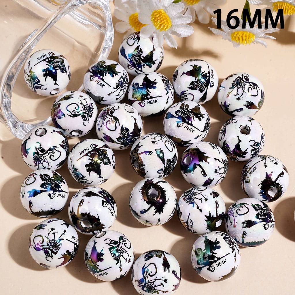 THE WITCHING HOUR IS NEAR - Horror Halloween UV Coating Acrylic Beads for Bracelets, 16MM