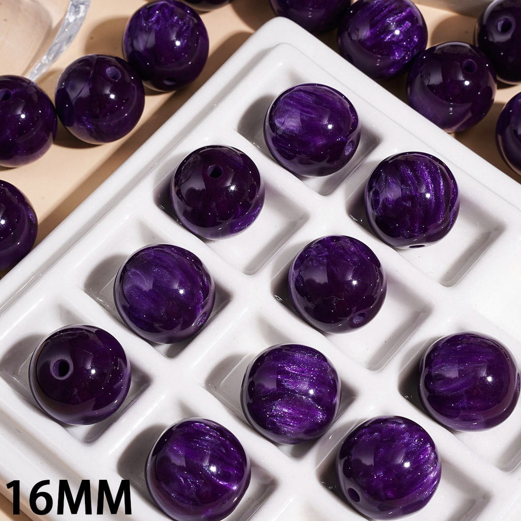 16MM - Cat Eye Style Glitter Acrylic Beads for Bracelets, Dark Purple