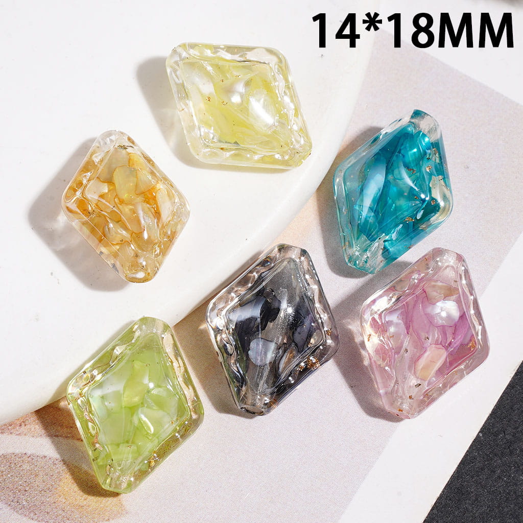 Acrylic Beads Diamond Shape with Broken Shell Flakes Inside, 14*18MM, Multi-Color, Random Mix